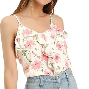 THRDP - Allegra K 💕 Spaghetti Strap Sweet Ruffle Tank Floral Cami Top